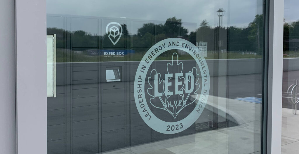 LEED certification sticker on Utopia Condos in Lincoln